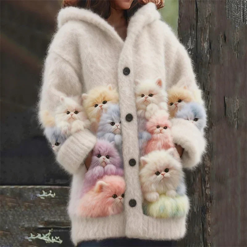 Kelsey - Soft Hoodie Cardigan with Cats