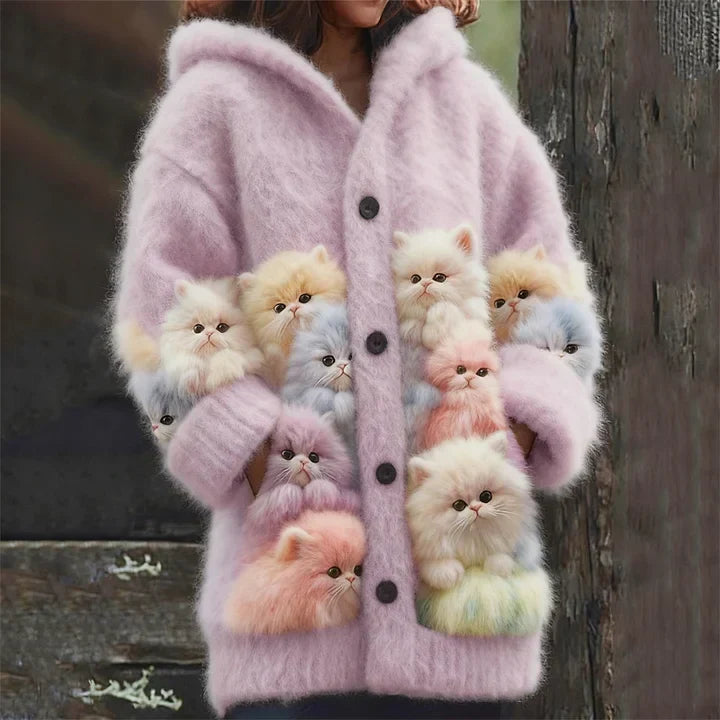 Kelsey - Soft Hoodie Cardigan with Cats