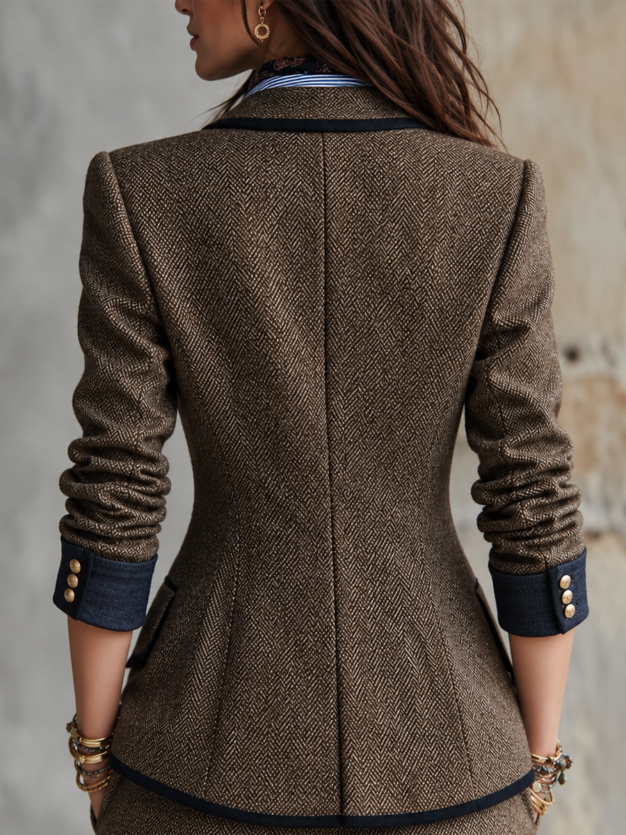 Classic Brown Herringbone Suit Jacket