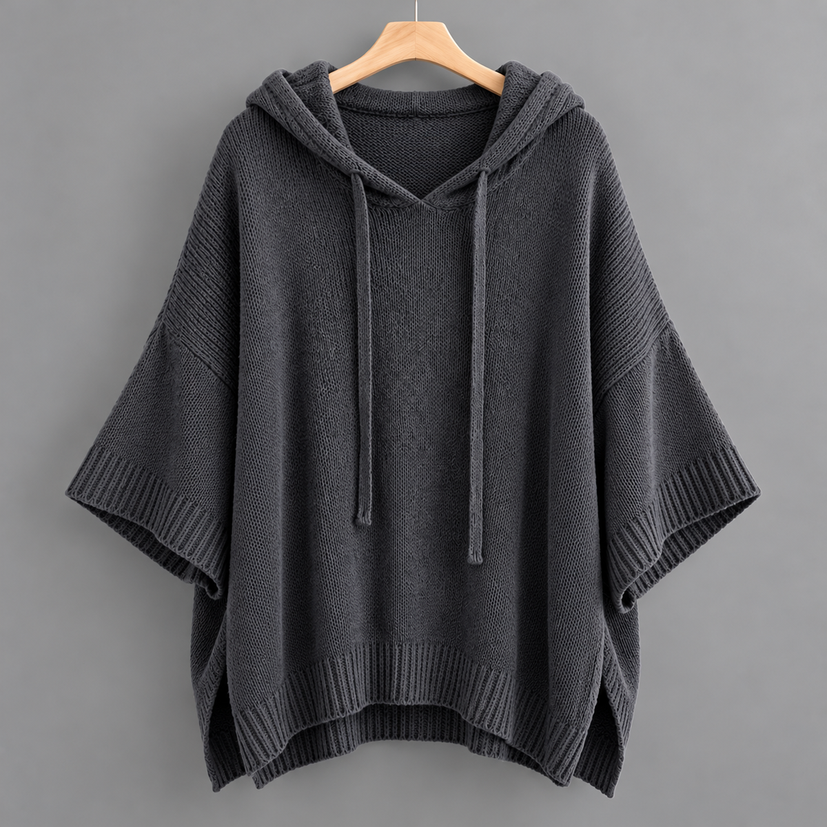 Camille – Charcoal Poncho Sweater