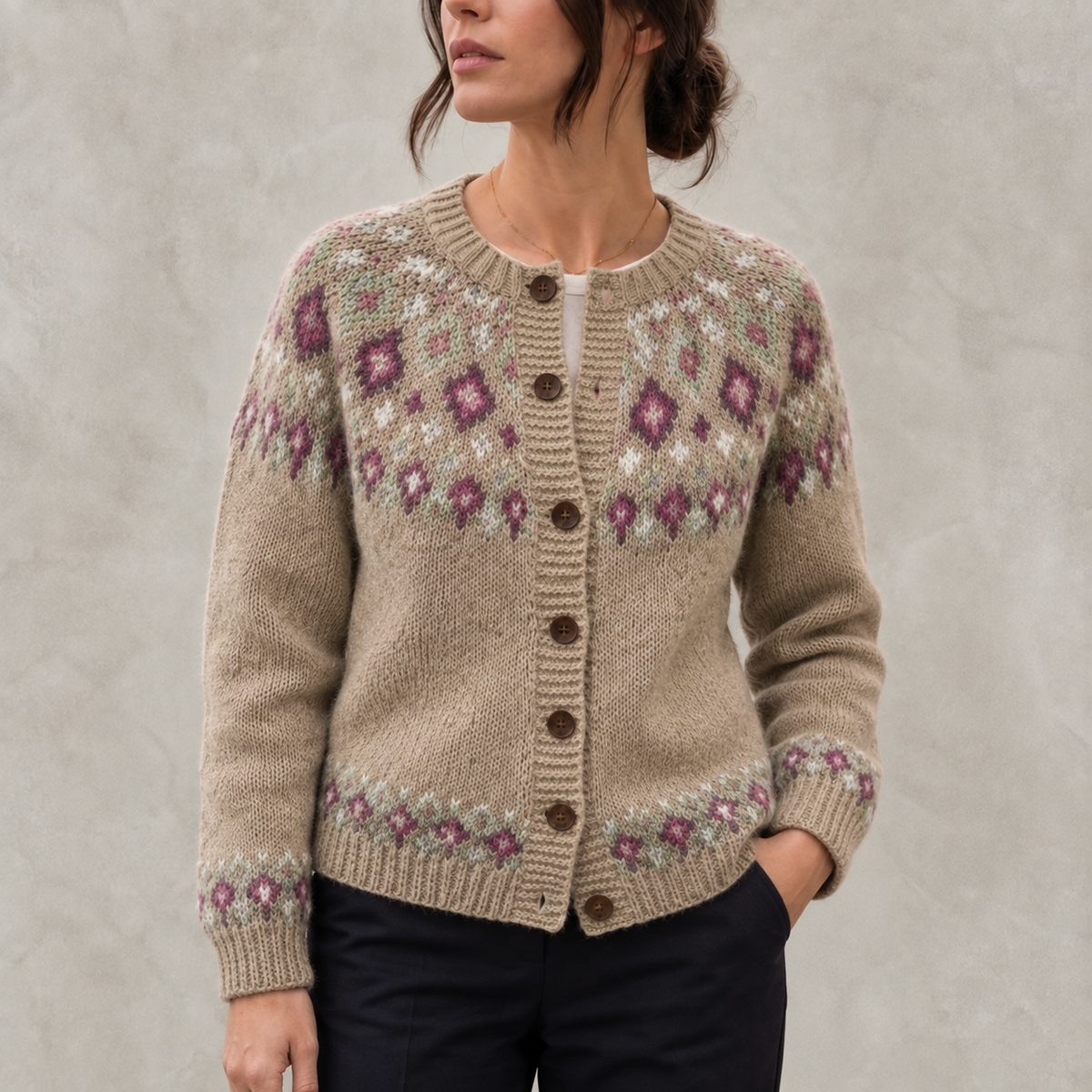 Adeline Women's Fair Isle Yoke Cardigan