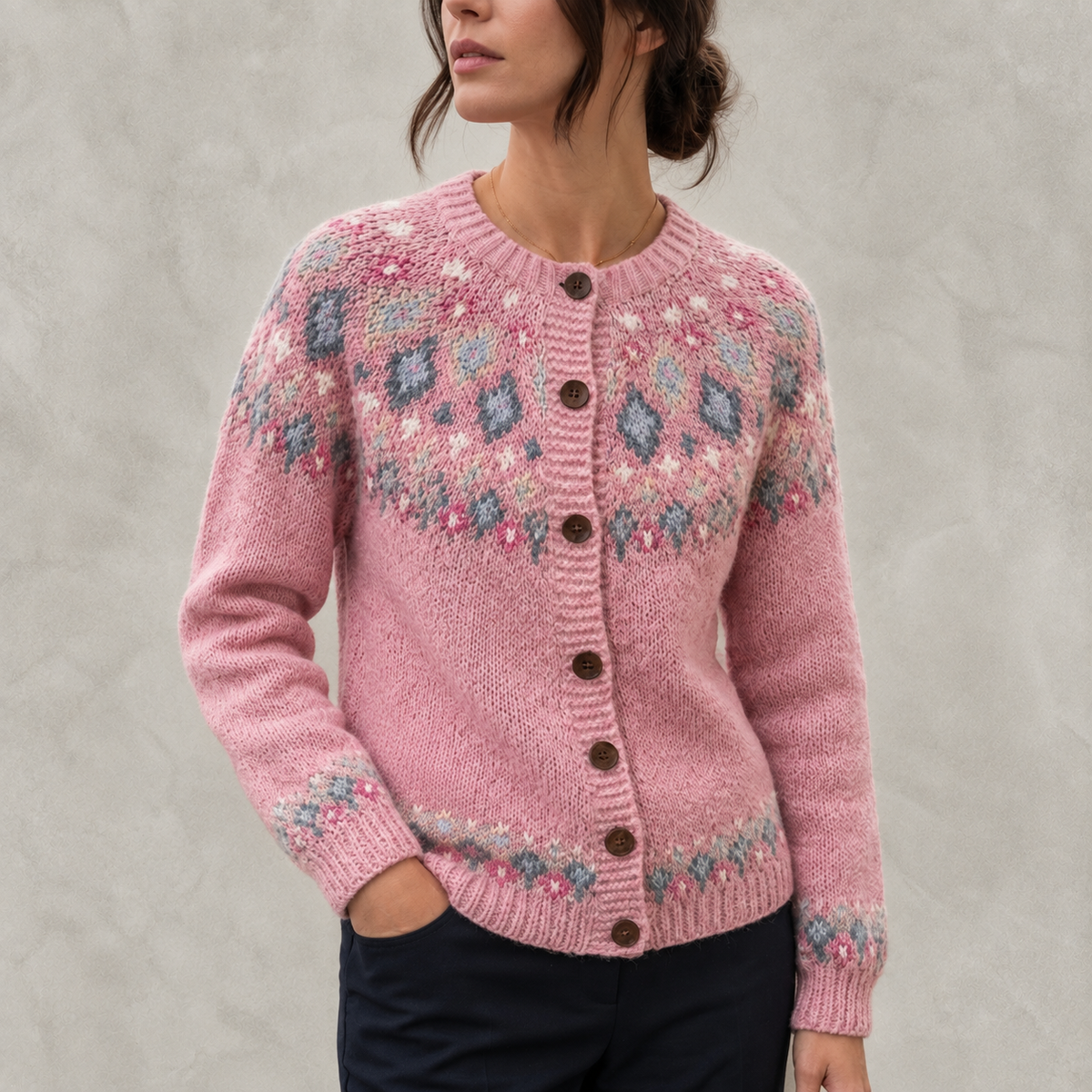Adeline Women's Fair Isle Yoke Cardigan