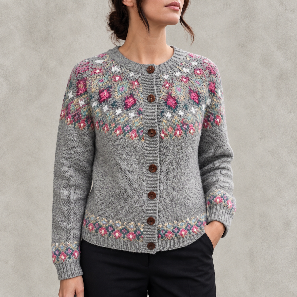 Adeline Women's Fair Isle Yoke Cardigan
