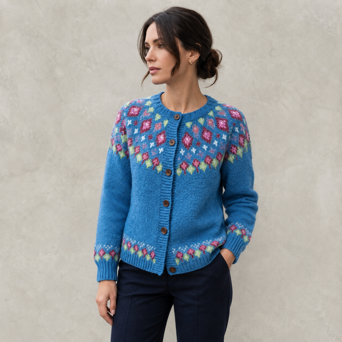 Adeline Women's Fair Isle Yoke Cardigan
