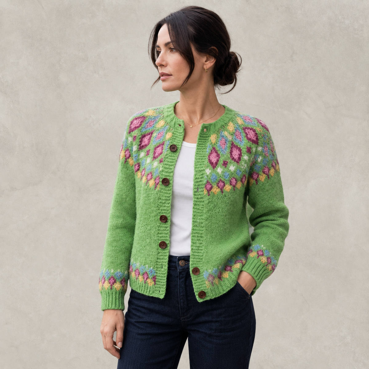 Adeline Women's Fair Isle Yoke Cardigan