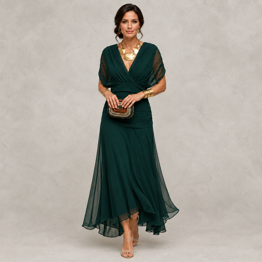 Emma | Draped V-Neck Evening Maxi Dress