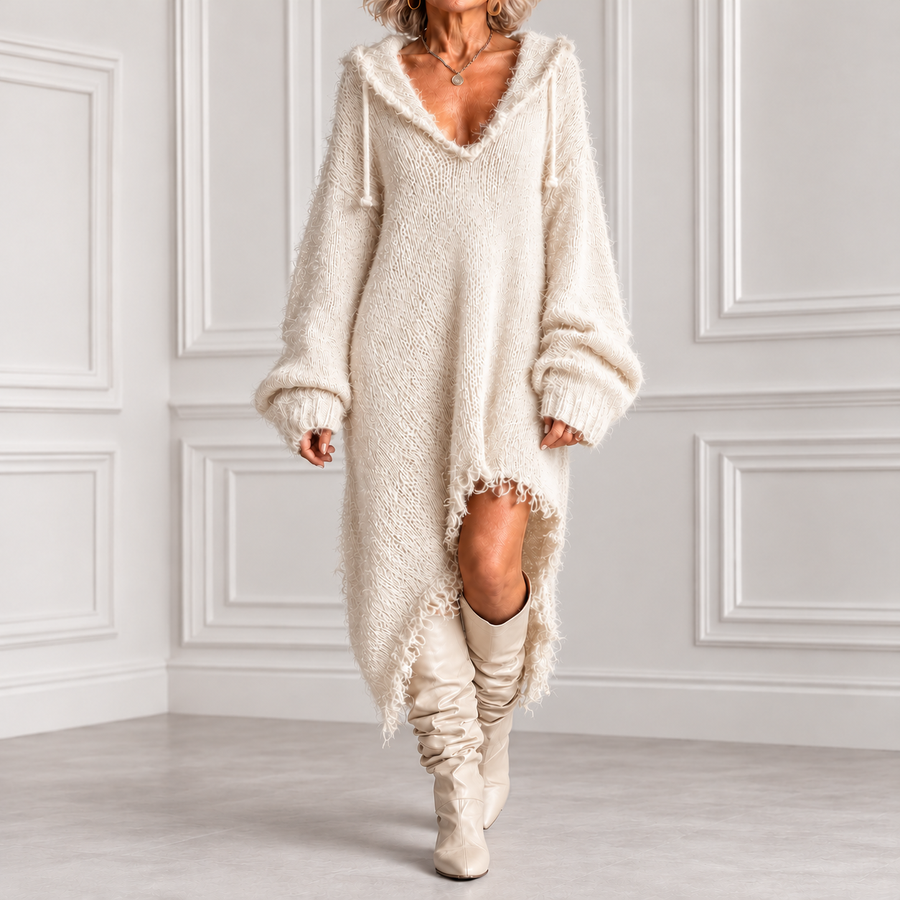 Elena | Fuzzy Knit Hooded Oversized Dress