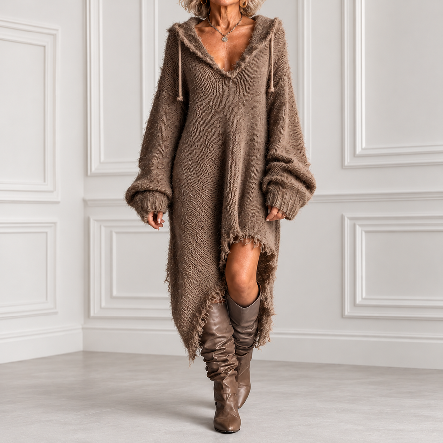 Elena | Fuzzy Knit Hooded Oversized Dress