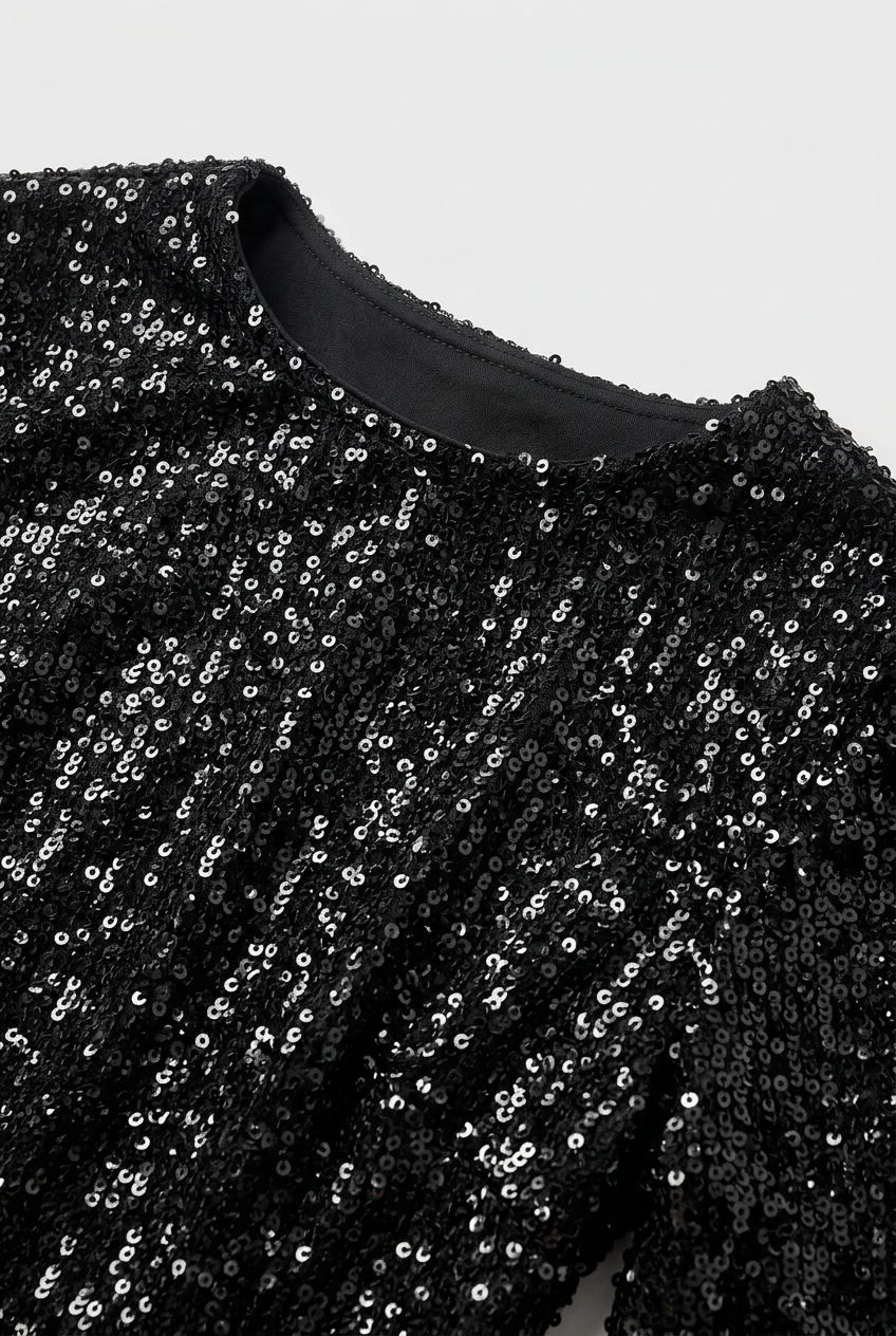 Women Crew Neck Long Bell Sleeve Sequin Dress | Mini