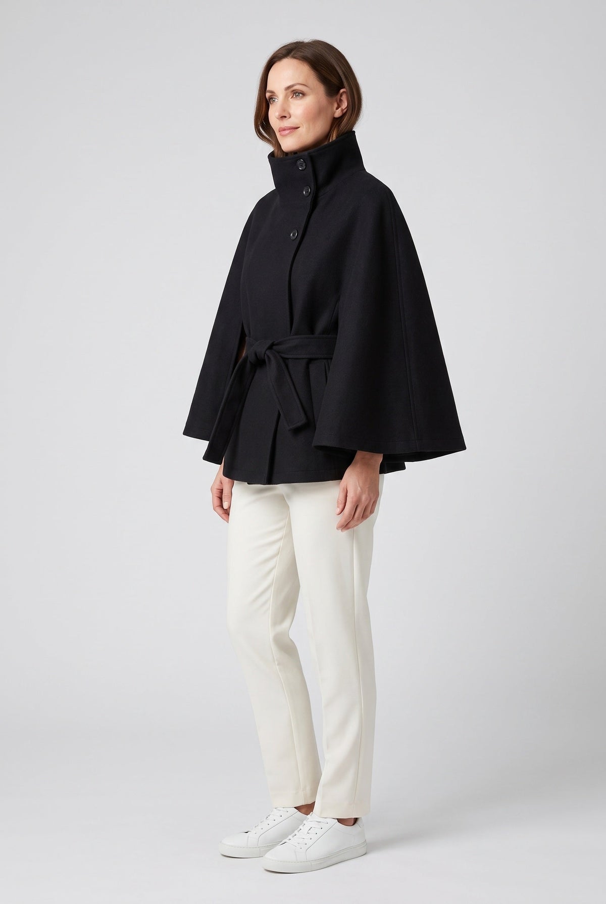 Women's Coat | Cape Funnel Neck Belted