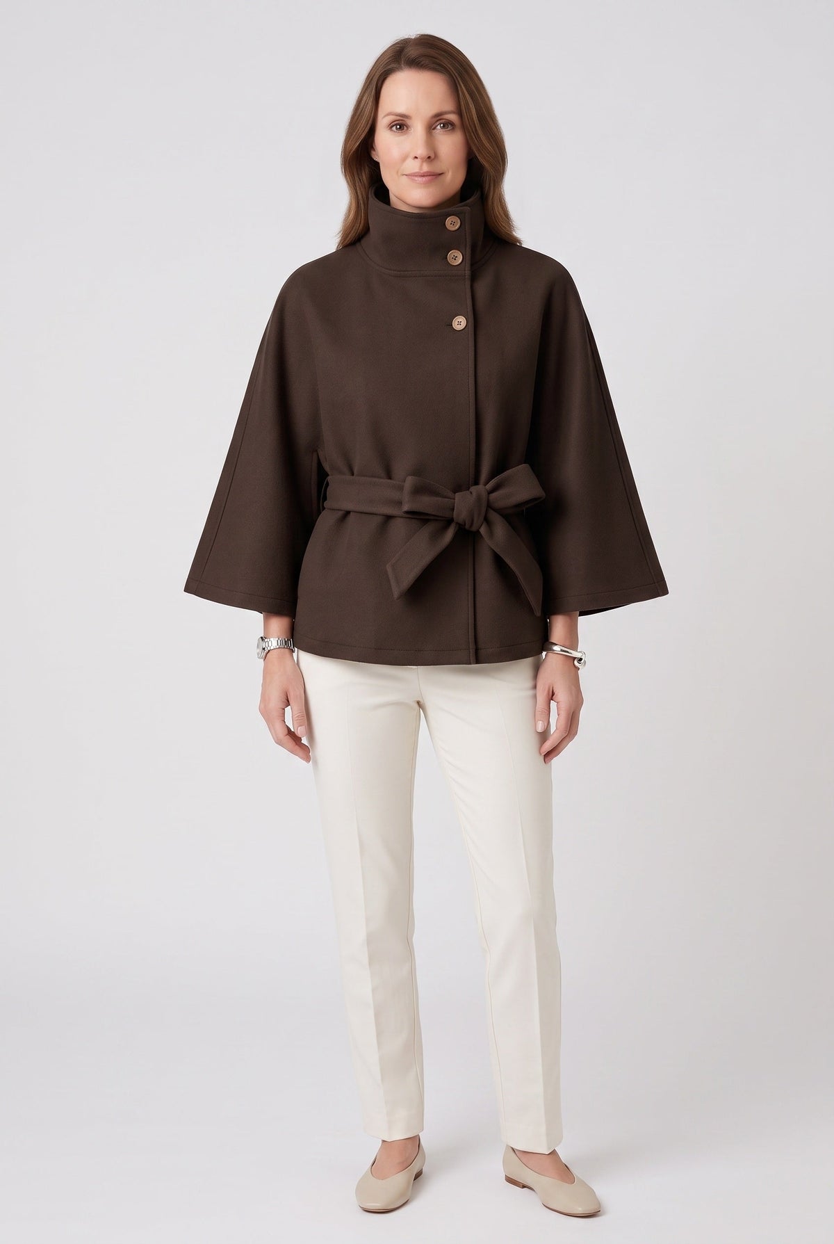 Women's Coat | Cape Funnel Neck Belted