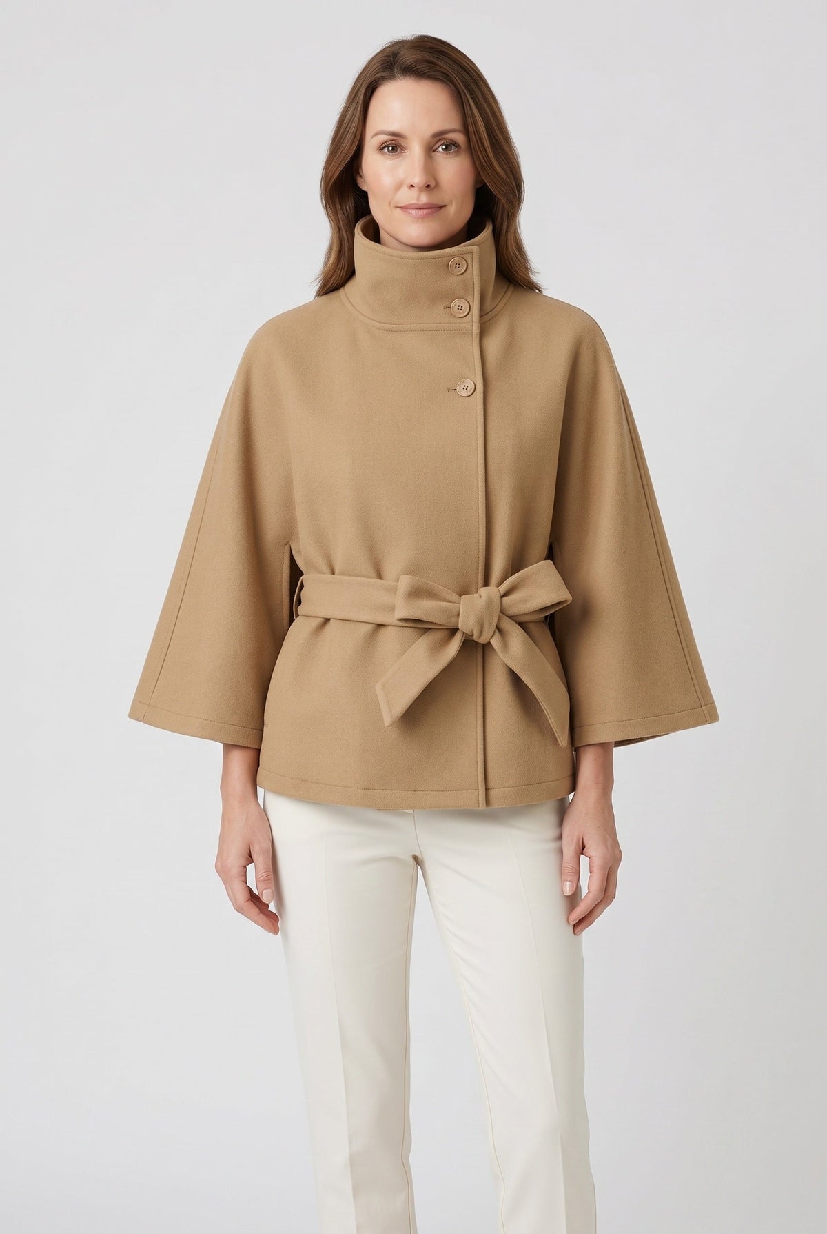 Women's Coat | Cape Funnel Neck Belted