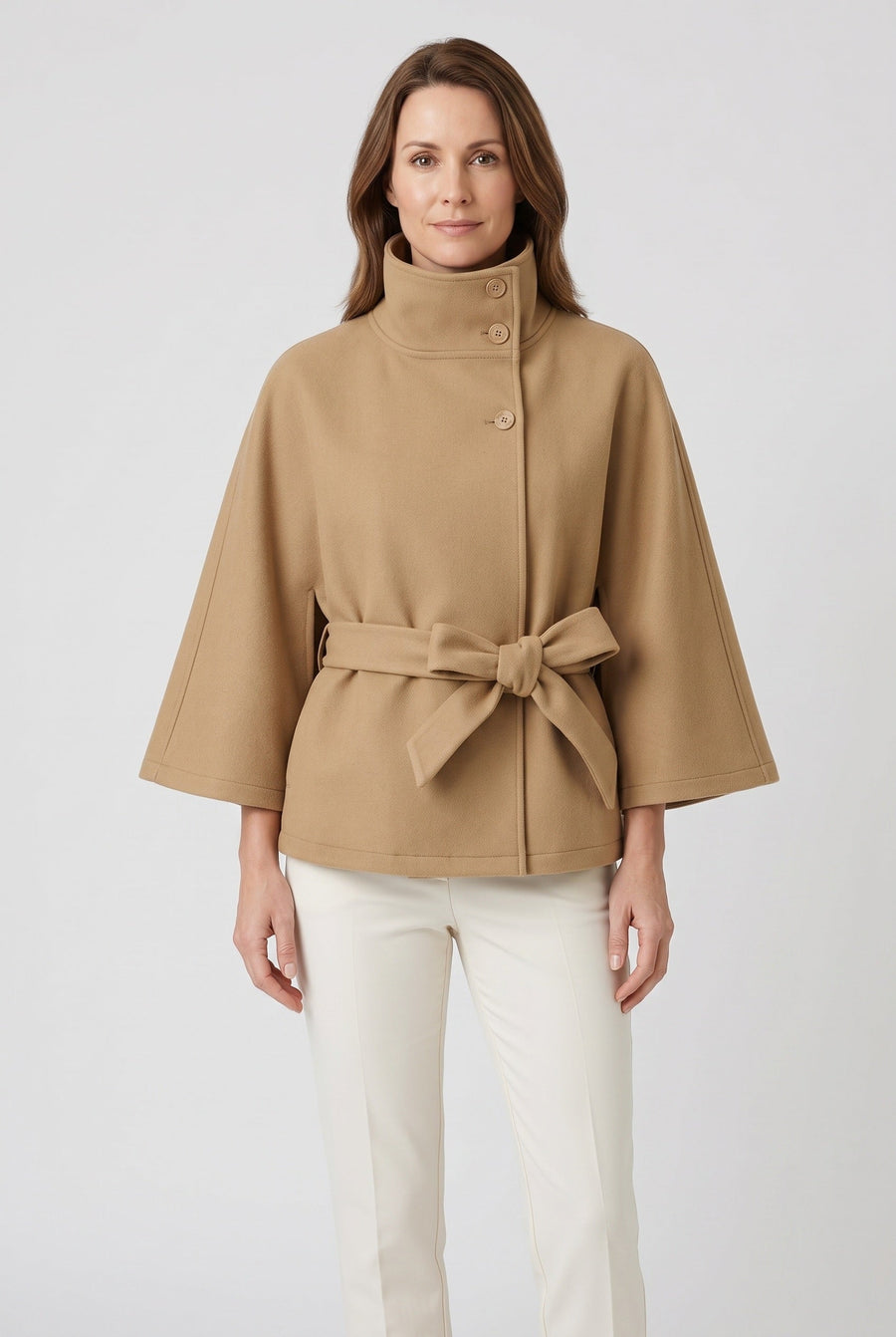 Women's Coat | Cape Funnel Neck Belted