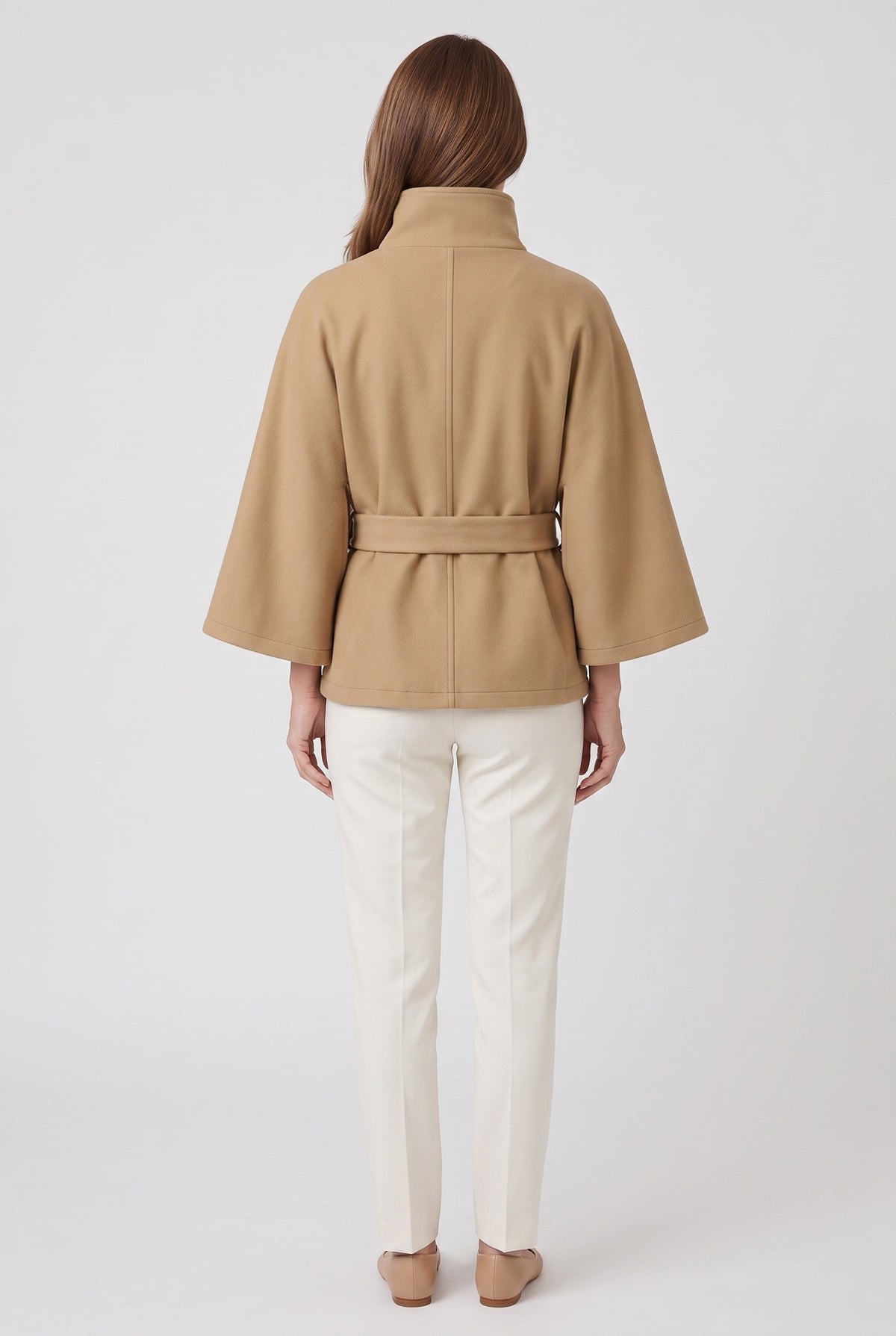 Women's Coat | Cape Funnel Neck Belted