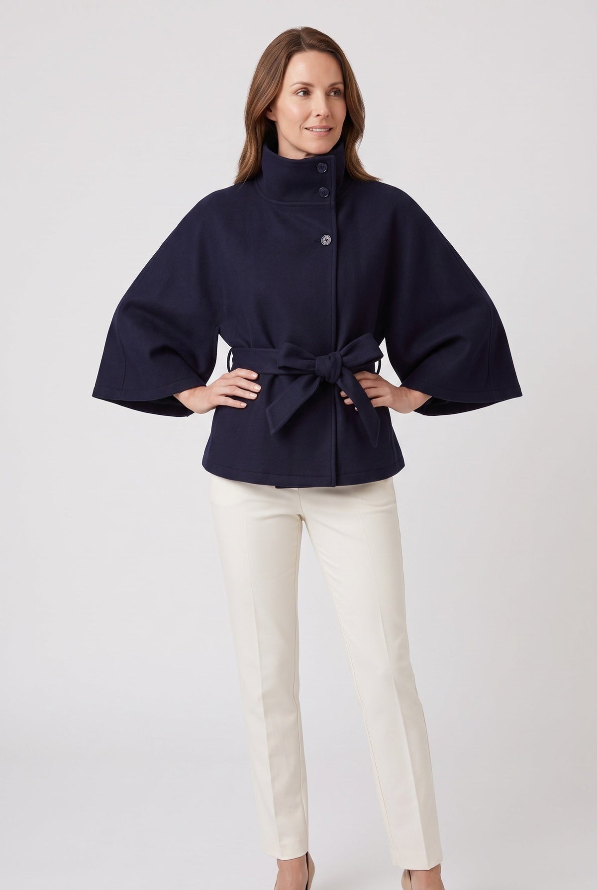 Women's Coat | Cape Funnel Neck Belted