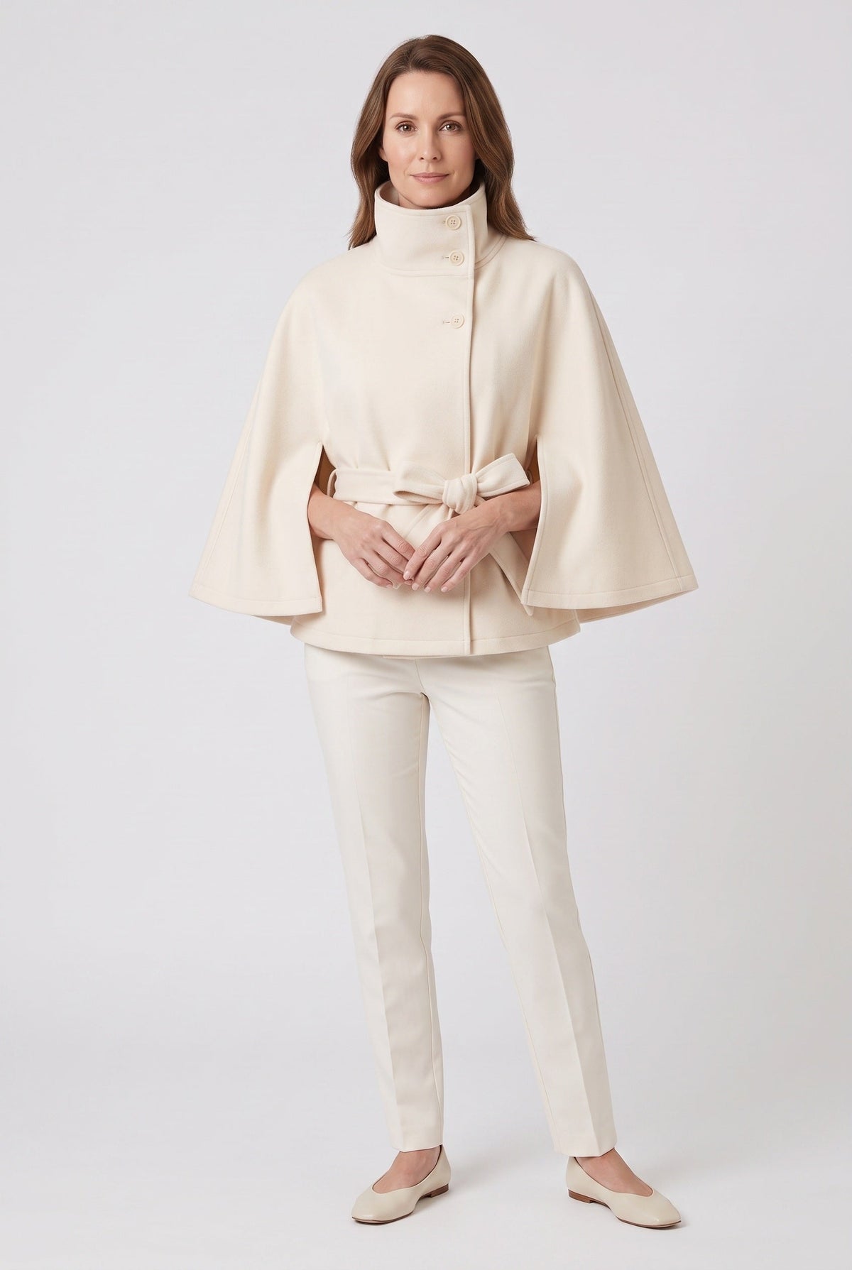 Women's Coat | Cape Funnel Neck Belted