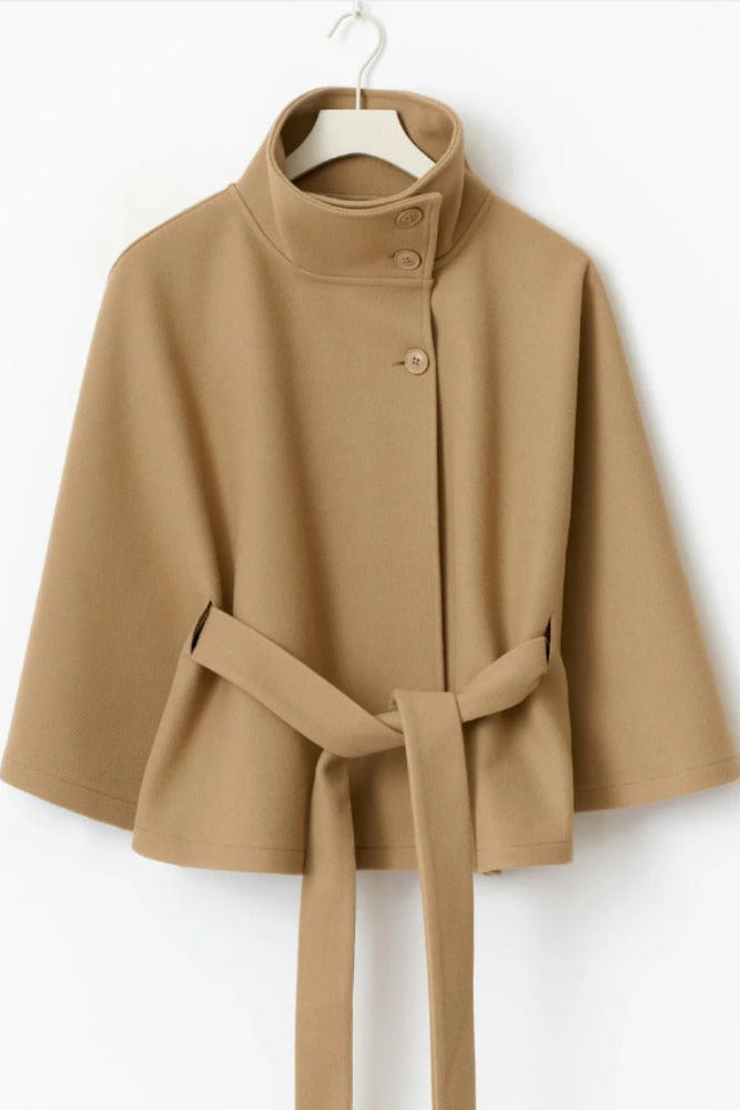 Women's Coat | Cape Funnel Neck Belted