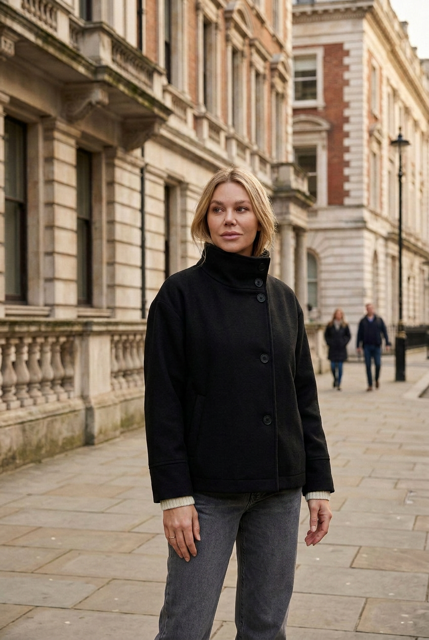 Women’s Coat | High Neck with Button Front