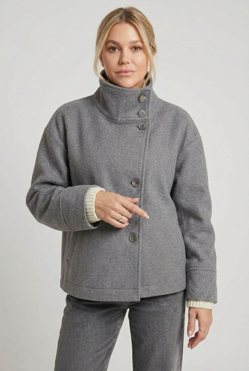 Women’s Coat | High Neck with Button Front