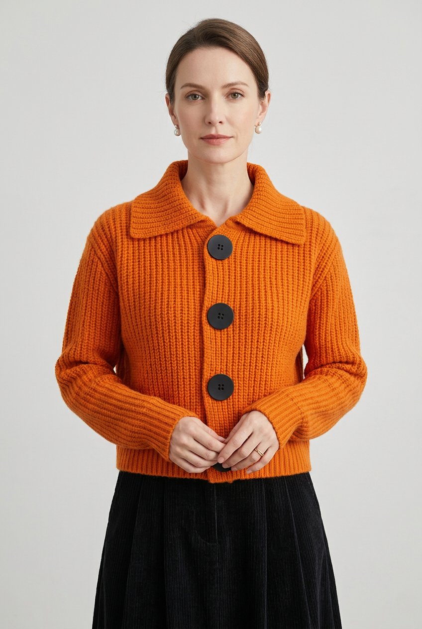 Women's Collared Knit Long Sleeve Cardigan | Ribbed