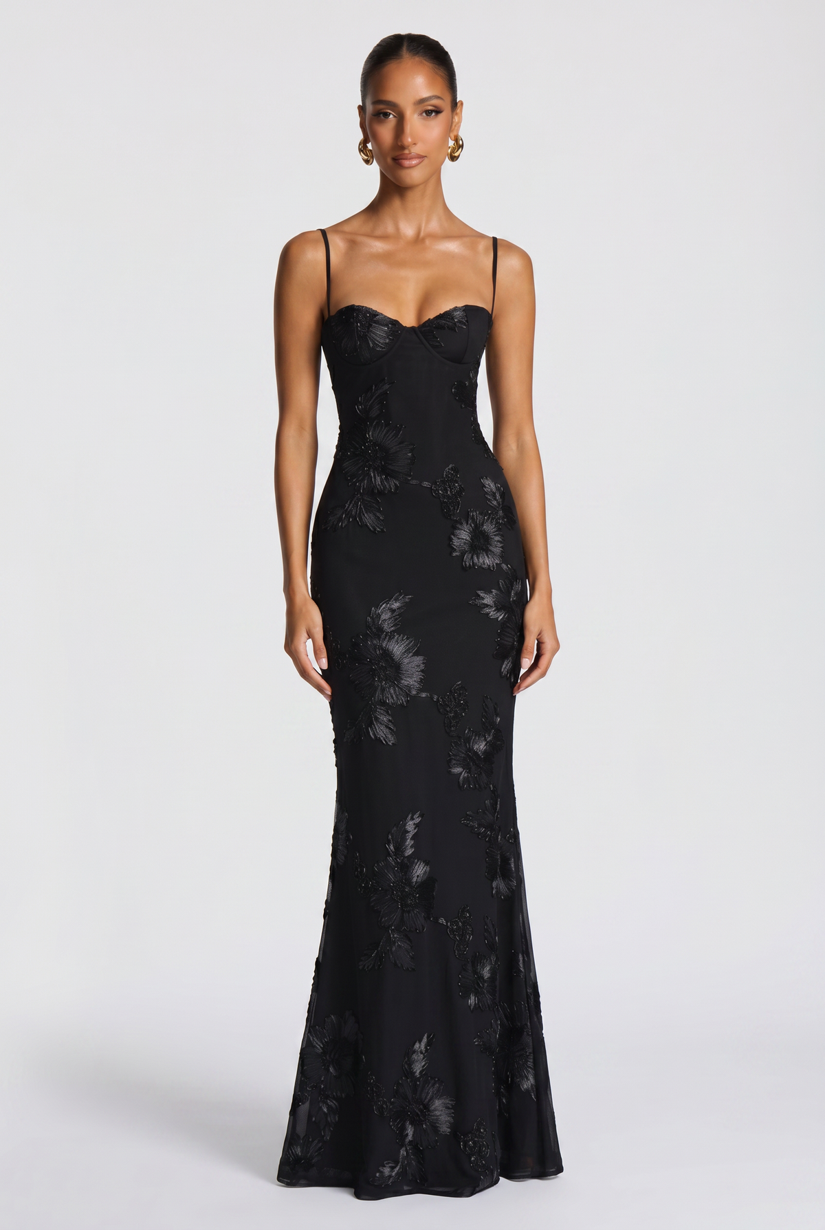 Women's Dress | Wedding Guest Fitted Embroidered Maxi