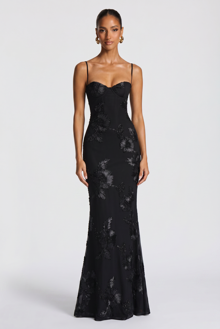 Women's Dress | Wedding Guest Fitted Embroidered Maxi