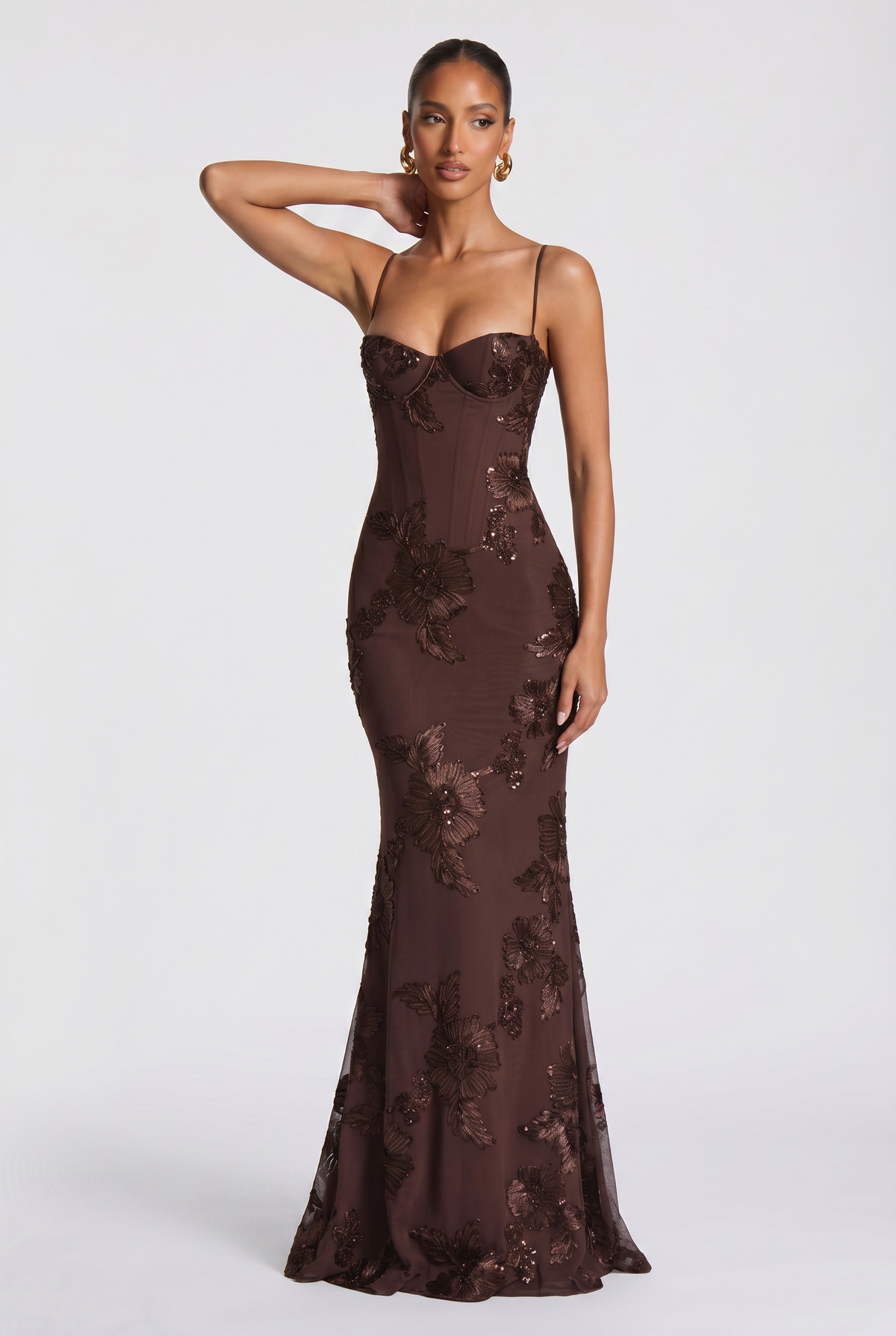 Women's Dress | Wedding Guest Fitted Embroidered Maxi