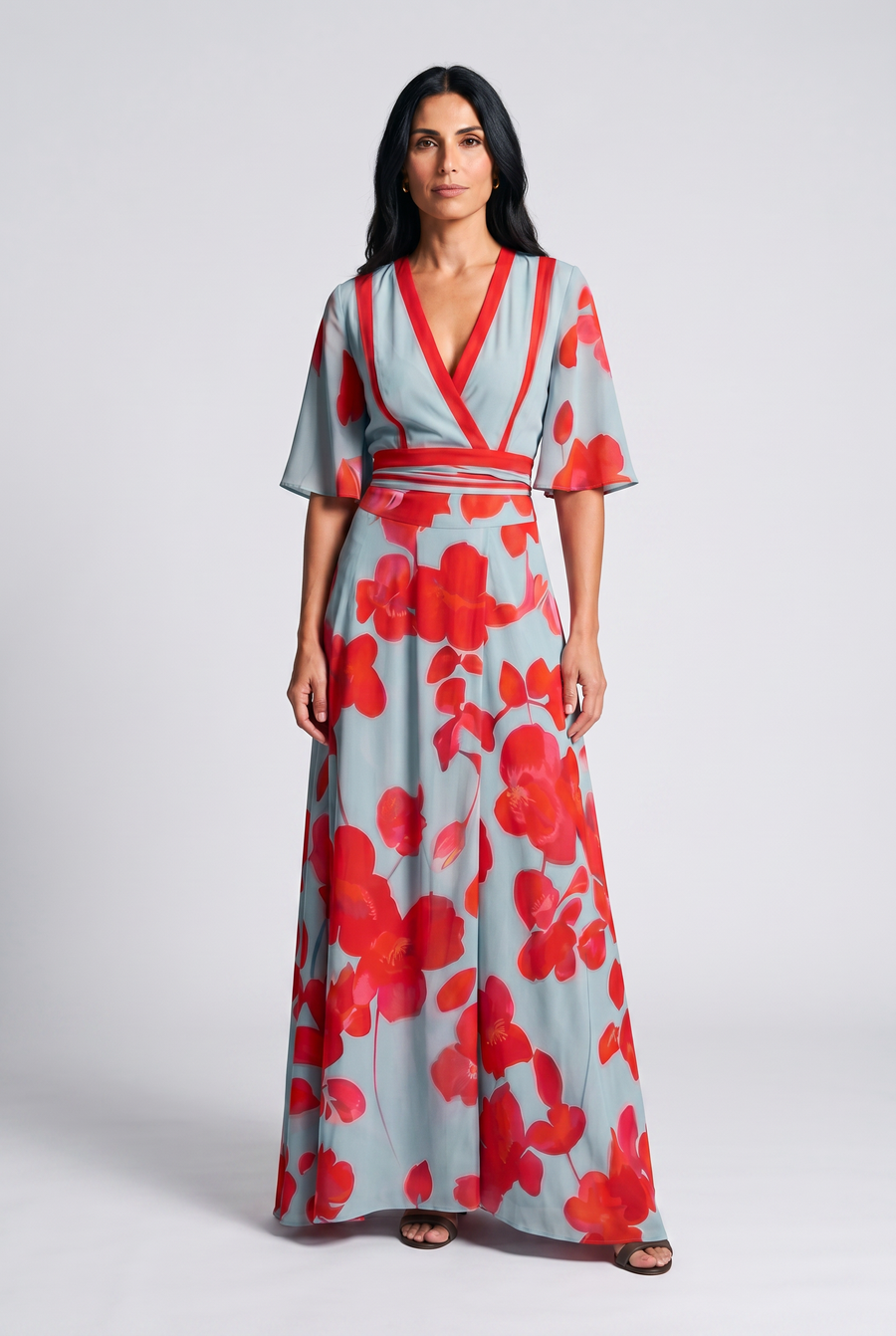 Women's Dress | Wedding Guest Floral Print Wrap Maxi