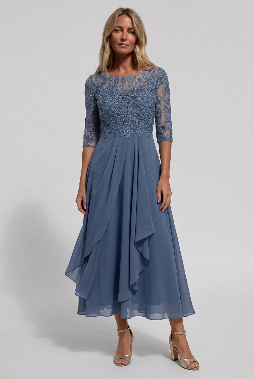 Women's Embroidered Flared Wedding Guest Dress | Midi