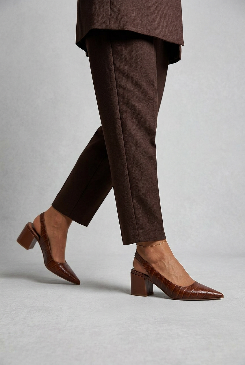 Women’s Heels | Pointed-Toe Slingbacks with Croc-Effect