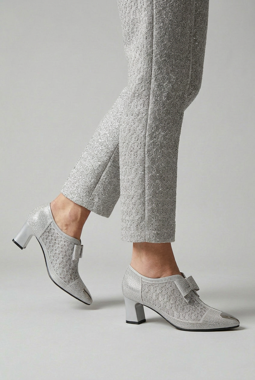 Women’s Heels | Rhinestone Bow with Block Heel