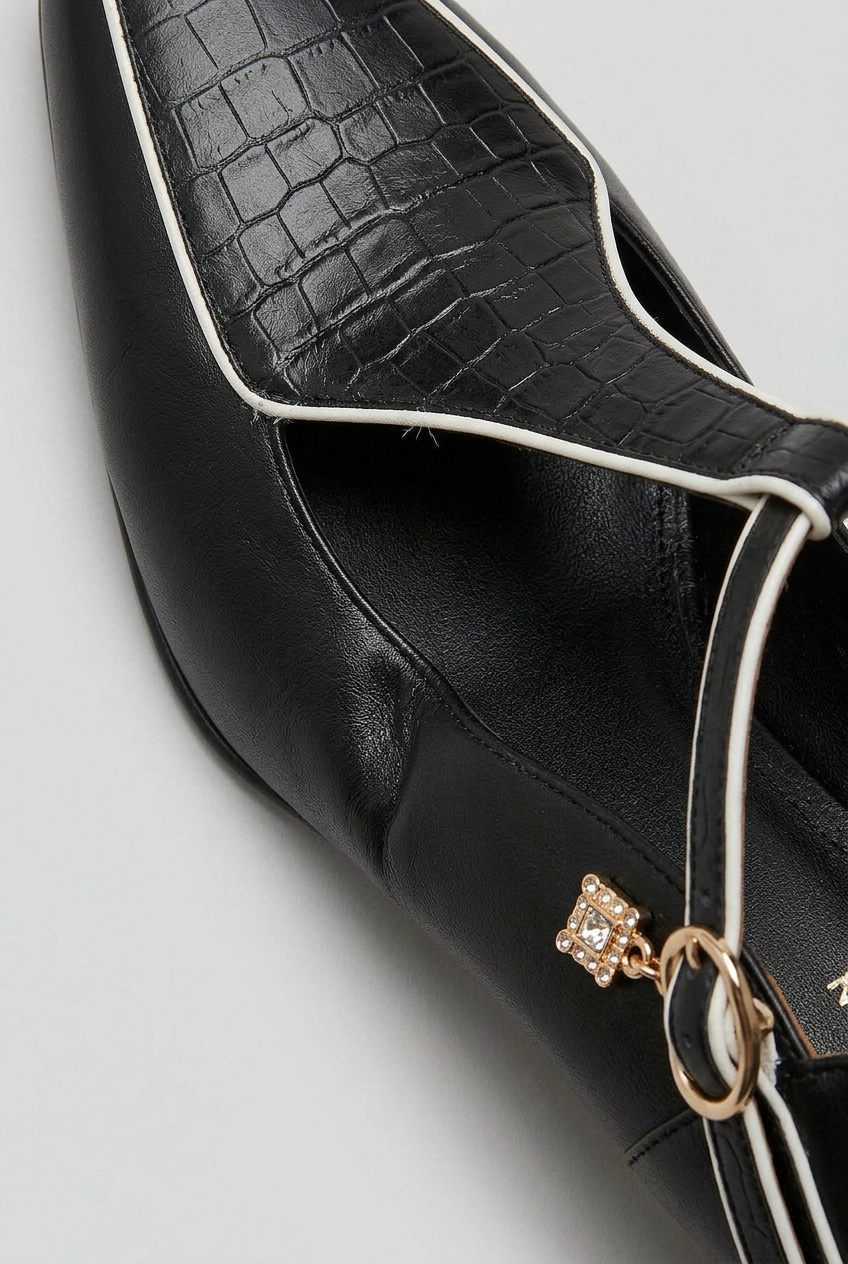 Women’s Heels | T-Bar Strap with Gold Trim Detail