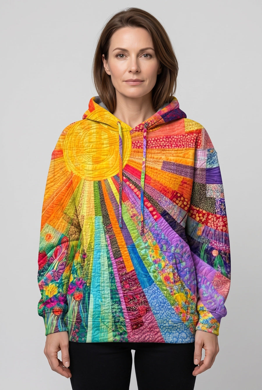 Women's Hoodie | Sunburst Patchwork Relaxed Fit
