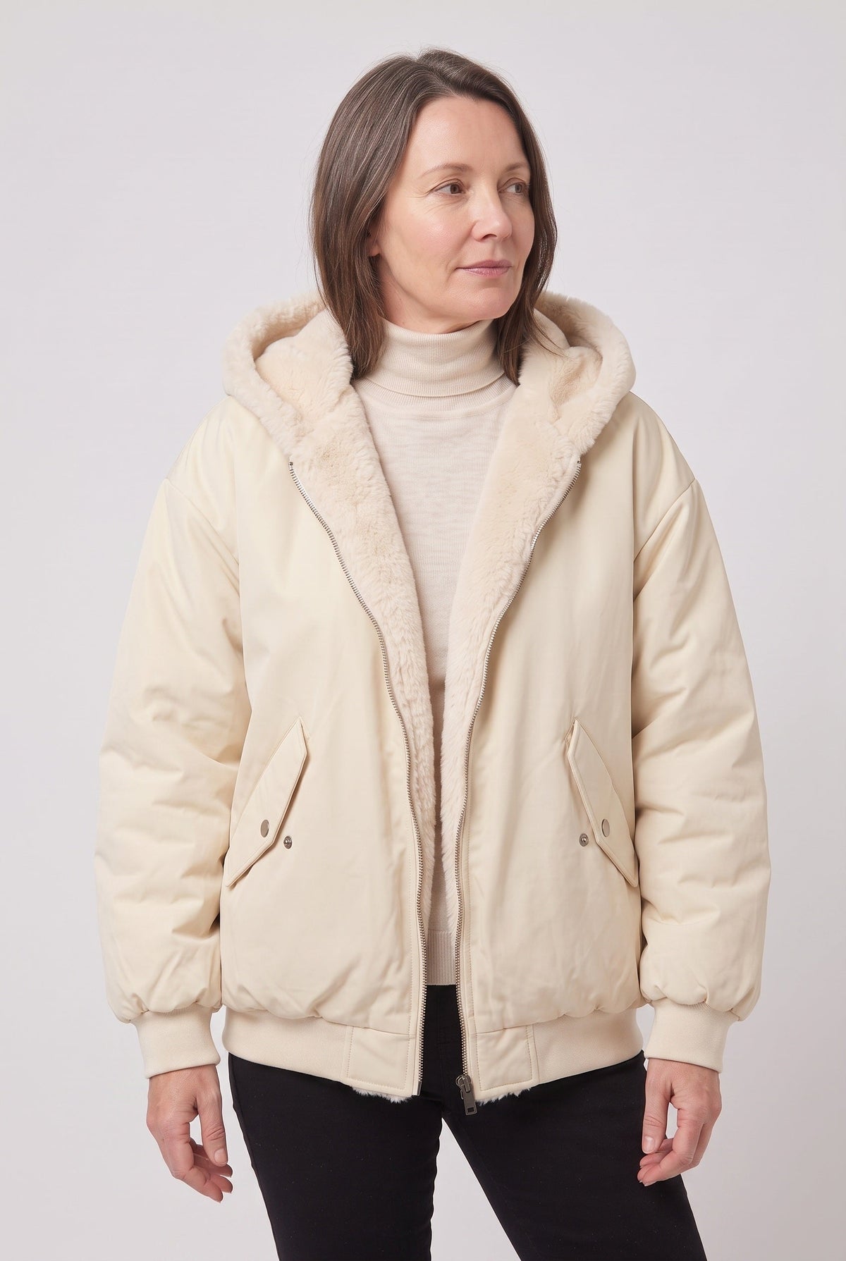 Women's Jacket | Hooded Faux Fur Trim