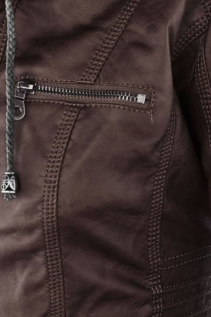 Women’s Jacket | Hooded Leather Look with Zip