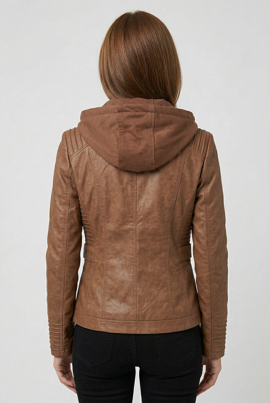 Women’s Jacket | Hooded Leather Look with Zip