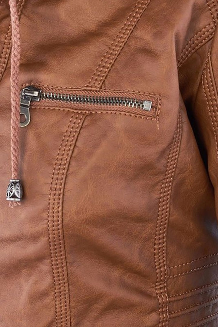 Women’s Jacket | Hooded Leather Look with Zip