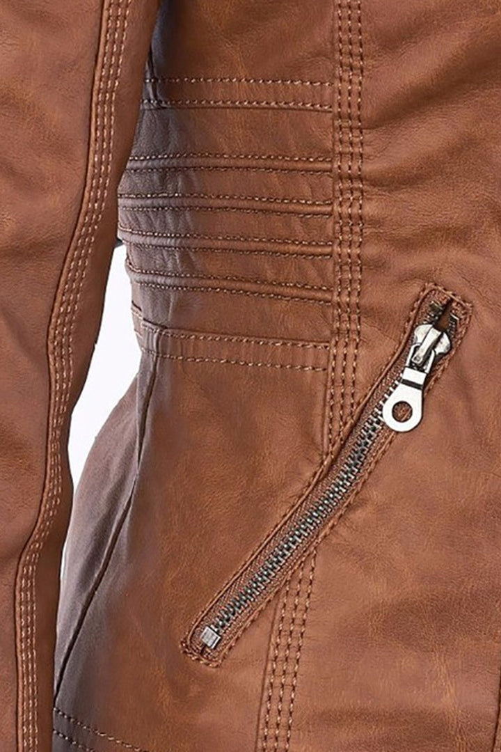 Women’s Jacket | Hooded Leather Look with Zip