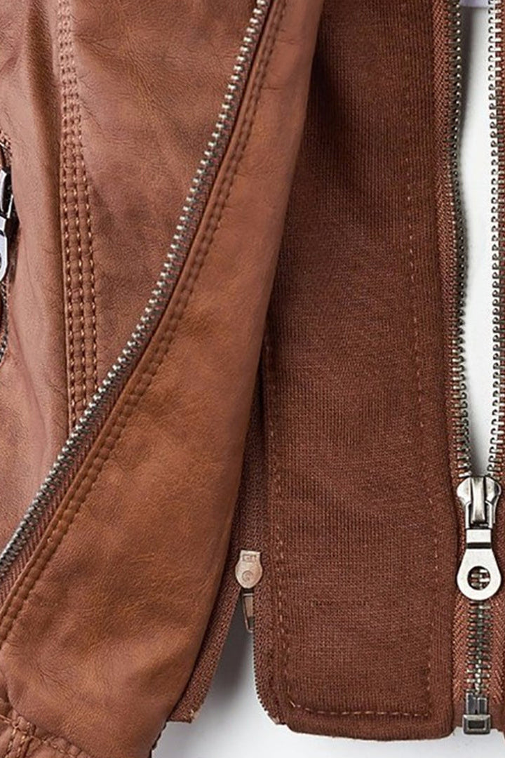 Women’s Jacket | Hooded Leather Look with Zip