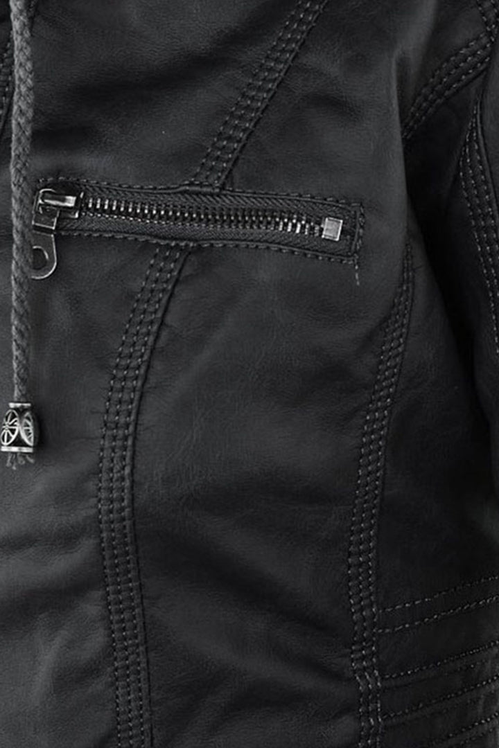 Women’s Jacket | Hooded Leather Look with Zip