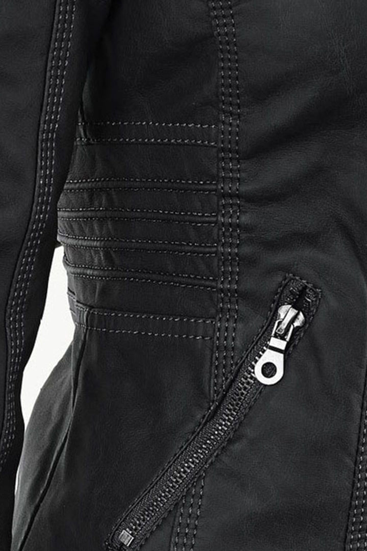 Women’s Jacket | Hooded Leather Look with Zip