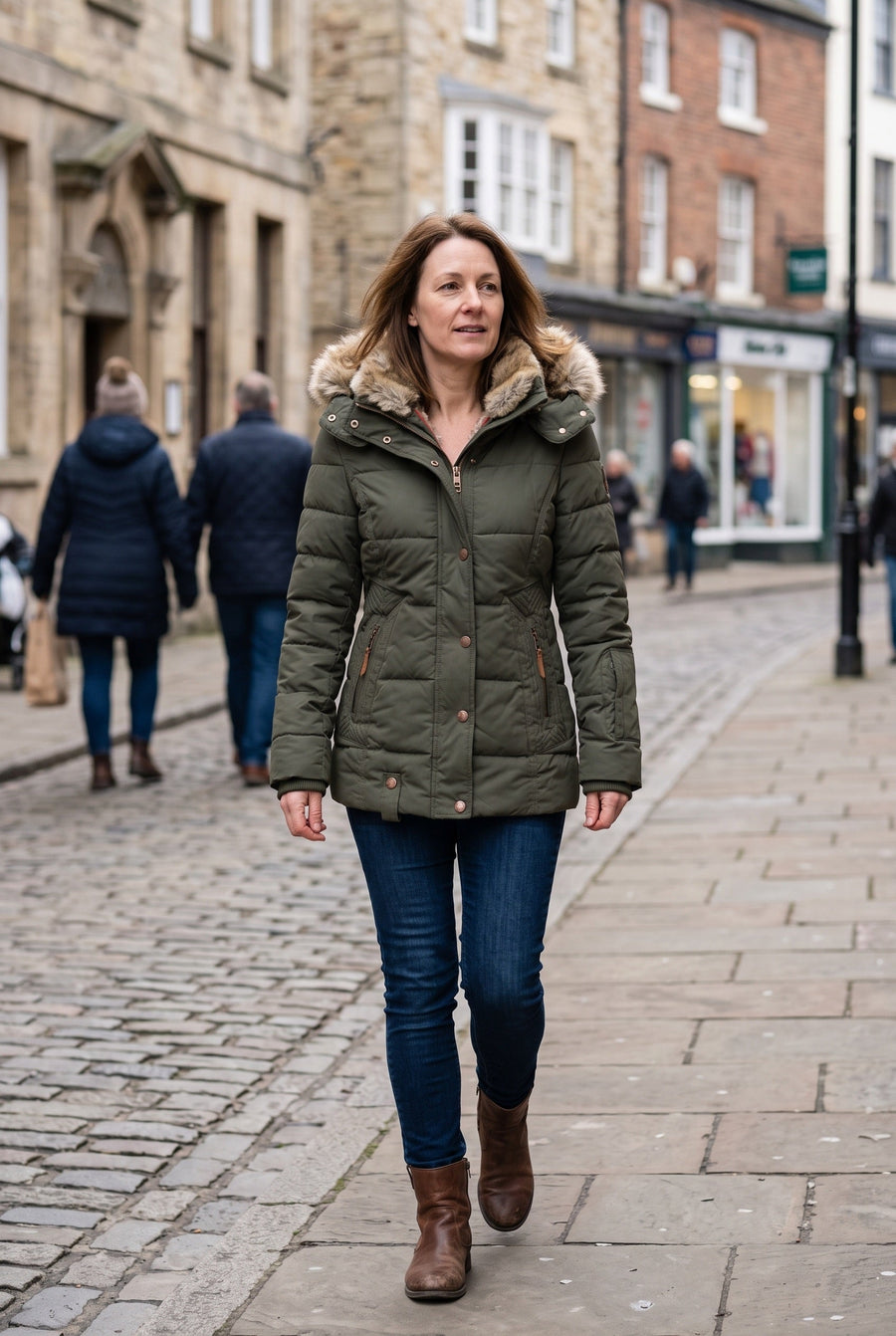 Women's Jacket | Faux Fur Hood Quilted