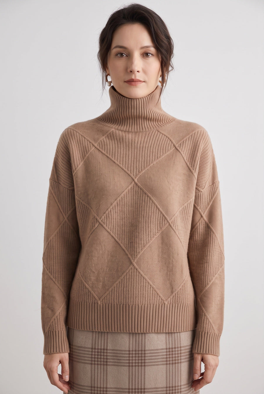 Women’s Jumper | Roll Neck with Diamond Knit