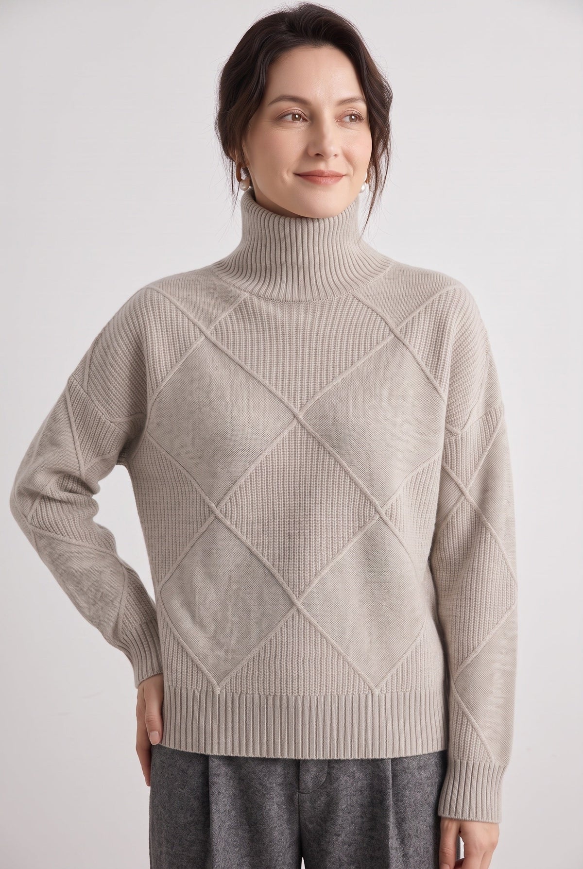 Women’s Jumper | Roll Neck with Diamond Knit
