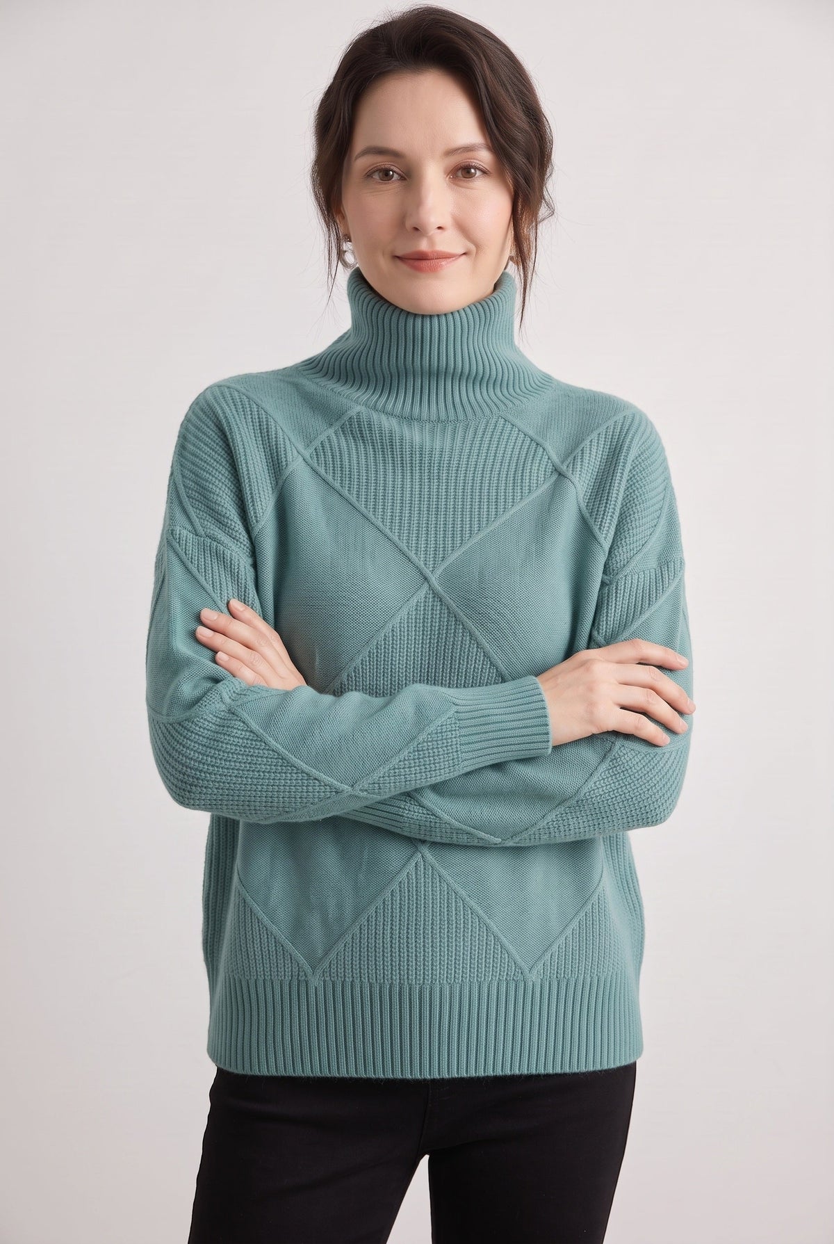 Women’s Jumper | Roll Neck with Diamond Knit