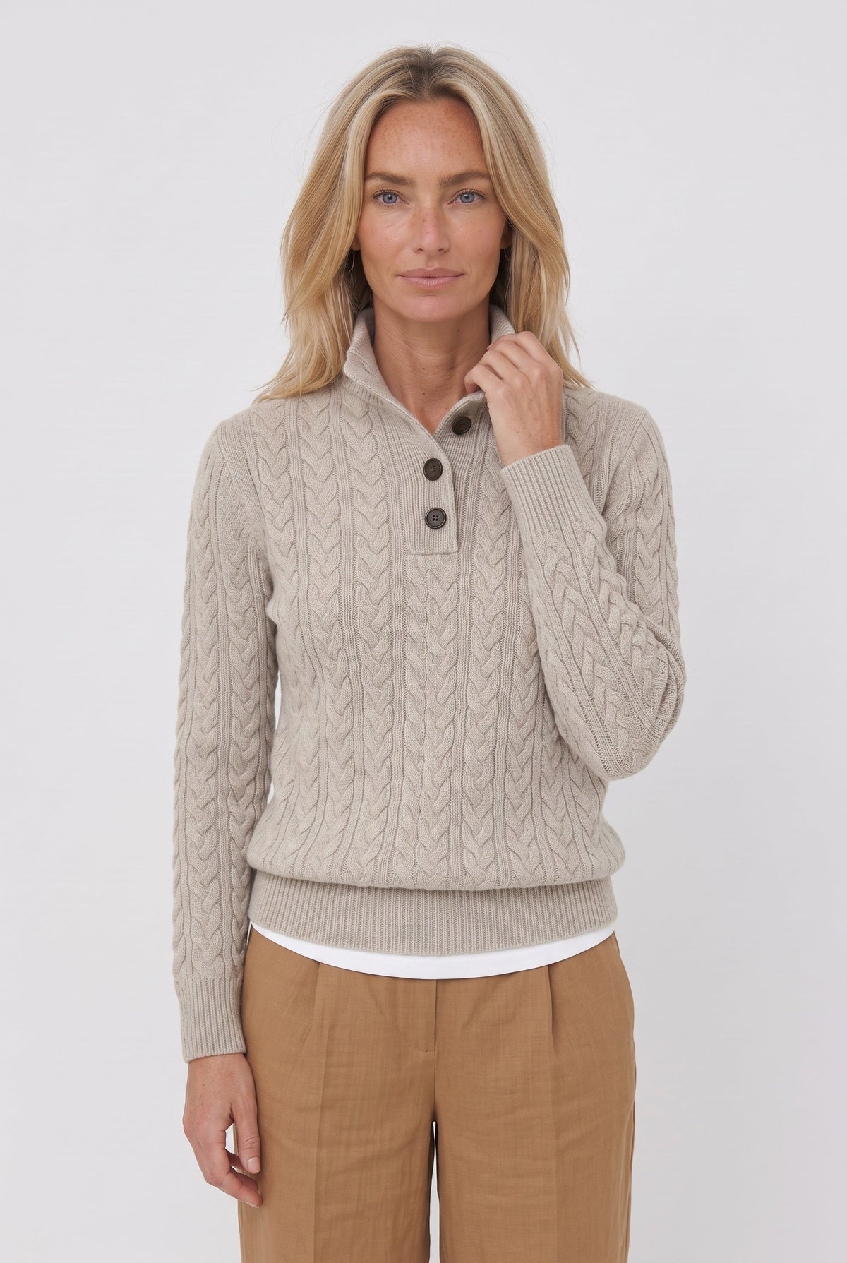 Women's Knitted Jumper | Button Stand Collar