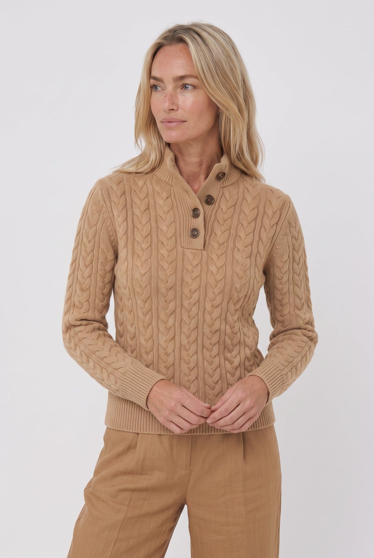 Women's Knitted Jumper | Button Stand Collar