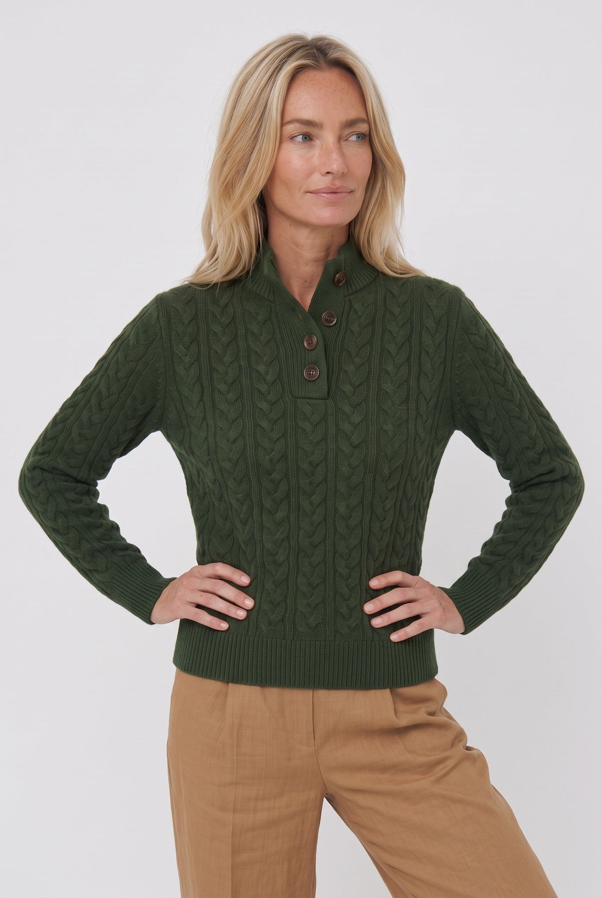 Women's Knitted Jumper | Button Stand Collar