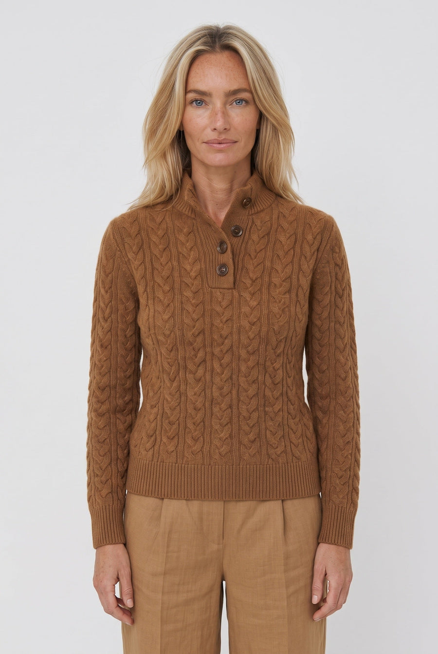 Women's Knitted Jumper | Button Stand Collar