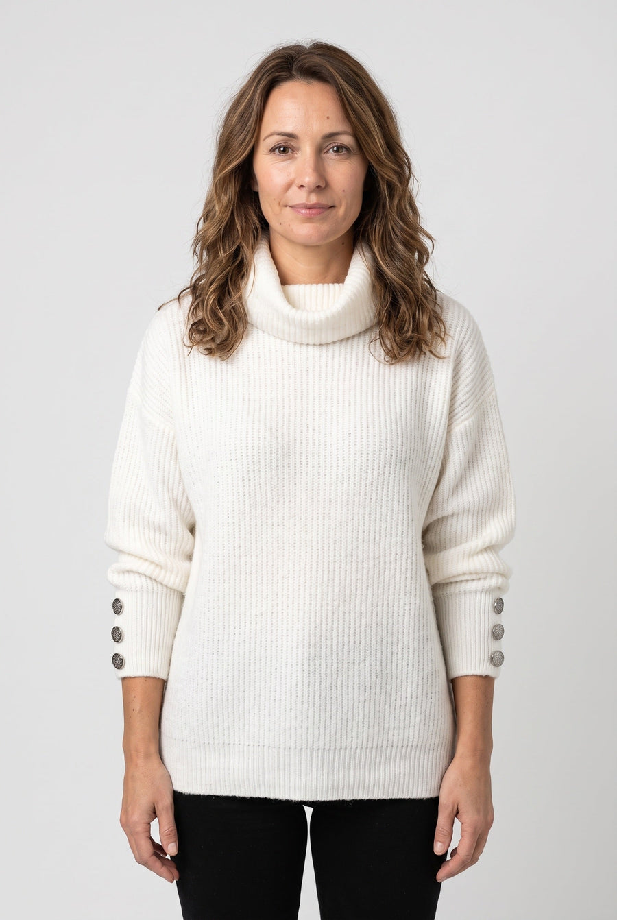 Women's Knitted Jumper | Roll Neck Button Cuff